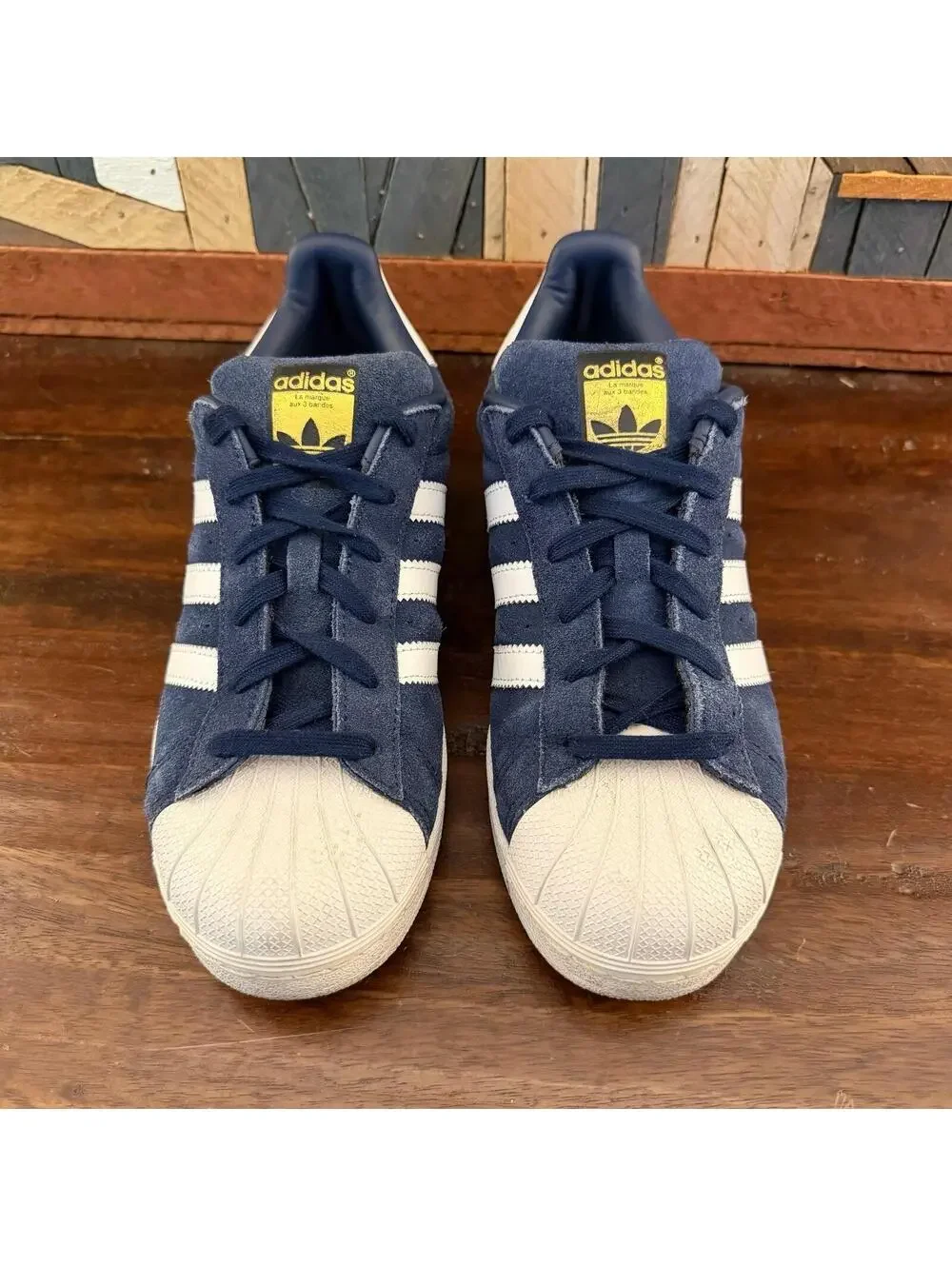 Adidas Originals Superstar Suede Sneakers Navy Blue White Gold Men's Size 7
